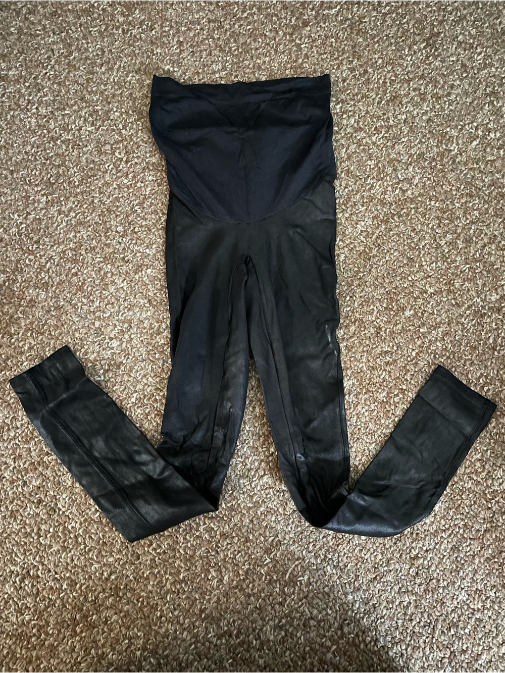 High-Waist Black Faux-Leather Maternity Leggings